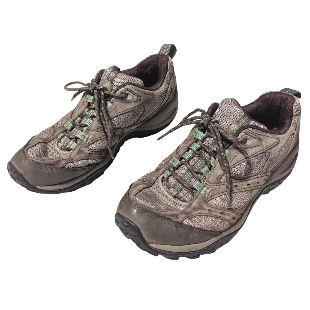 Merrell Women's 7 Hiking Shoes Pig Skin Continental Boulder Brown Low Top